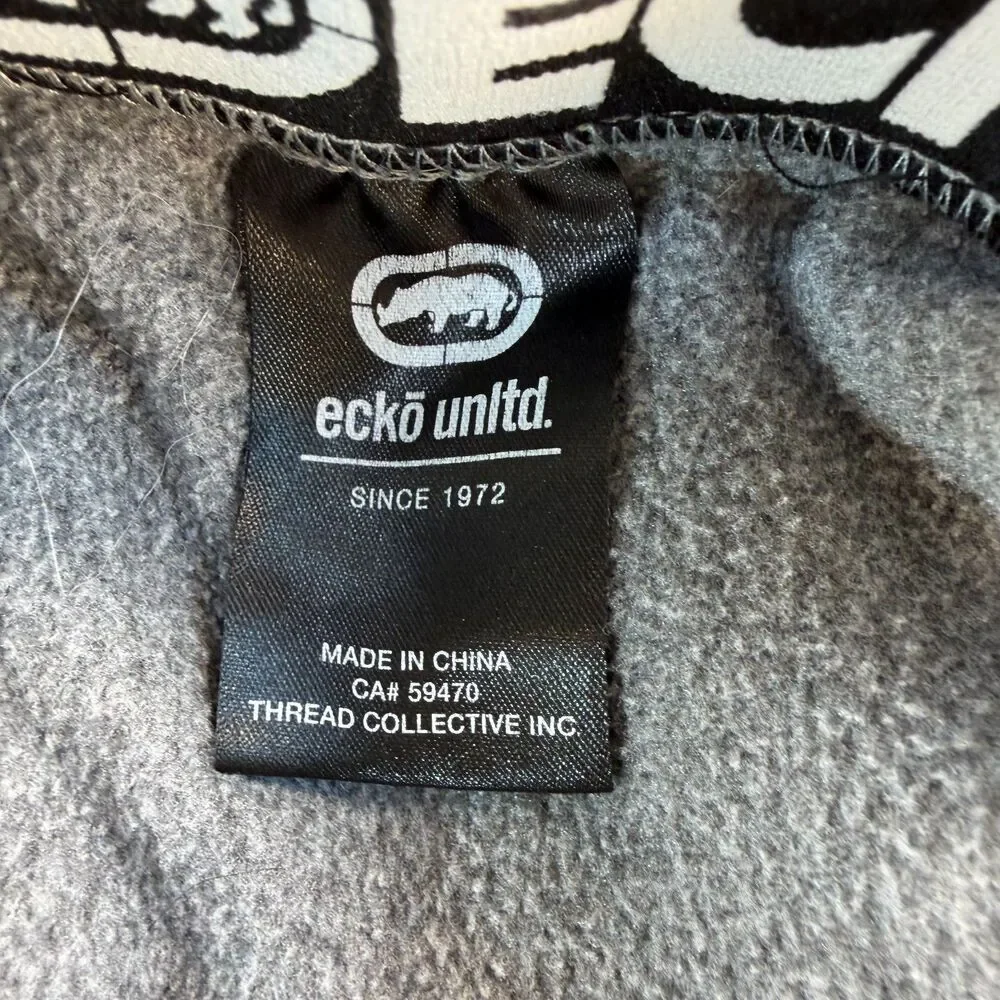 Ecko Unltd Men's Small Gray Jogger Sweatpants Logo Zip Pocket Tapered